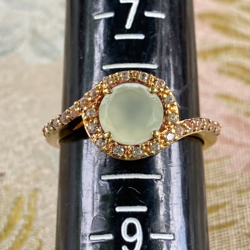 PA vermeil blue chalcedony ring with CZ gems